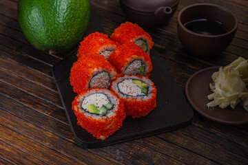 Asian traditional snack. Japanese sushi - fast food