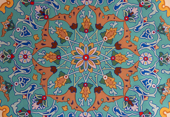 Colorful ornaments in Islamic buildings. Traditional Turkish textures. Arabesque