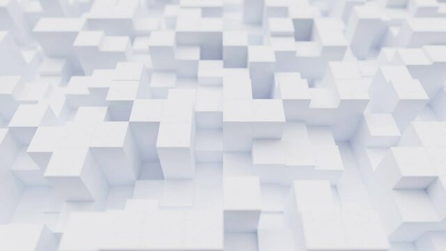 Geometric white light clean cube background with square shapes, seamless looping animated architectural wavy mosaic surface, abstract wallpaper, 3d motion design