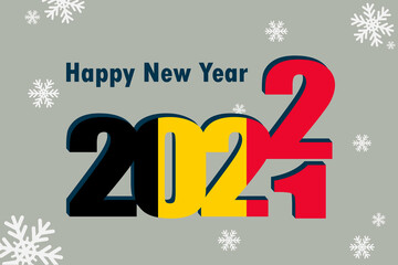 New year's card 2022. Depicted: element of the flag of Belgium, festive inscription and snowflakes. it can be used as a promotional poster, postcard, flyer, invitation or website.