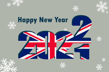 New year's card 2022. pictured: an element of the flag of great britain, a festive inscription and snowflakes. it can be used as a promotional poster, postcard, flyer, invitation or website.
