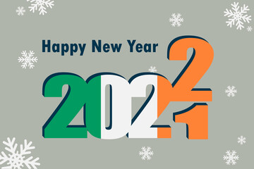 Fototapeta na wymiar New year's card 2022. Depicted: an element of the flag of Ireland, a festive inscription and snowflakes. it can be used as a promotional poster, postcard, flyer, invitation or website