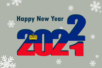 New year's card 2022. Pictured: the element of the flag of Liechtenstein festive inscription and snowflakes. it can be used as a promotional poster, postcard, flyer, invitation or website.