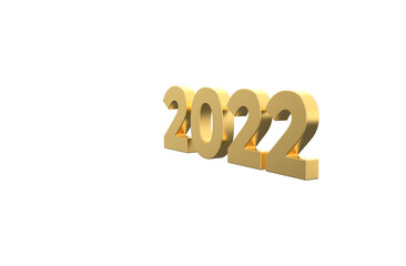 Golden 2022 text isolated on white background - 3d rendering, 3d Illustration   