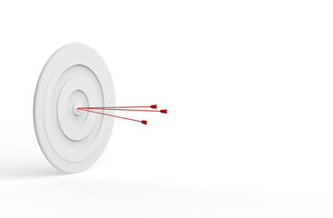 White Target board with red arrows  depicts success, accuracy, on target, achievement, perfection, and accomplishment. 3d rendering, 3d illustration