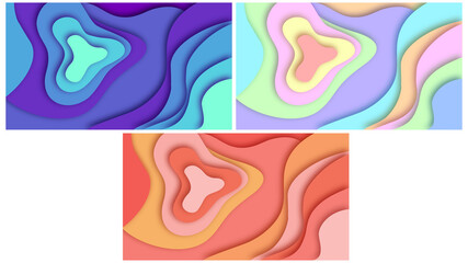 Set of abstract colorful curve waves background vector illustration. Elegant wavy vector layout. Paper cut style for banner, website, card, poster design
