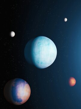 planet with four moons. exoplanet has a satellites. 