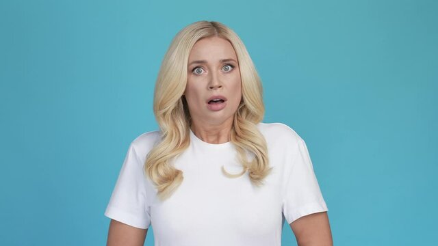 Speechless mad crazy offended lady open mouth unexpected news