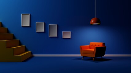 interior decoration room with blue wall and armchair