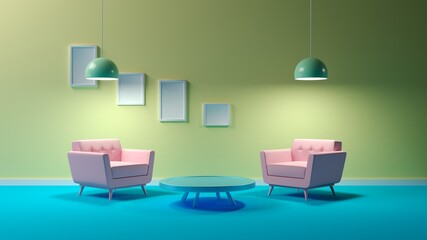nterior decoration room with color pastel wall and armchair