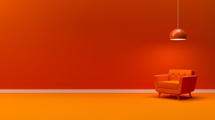 empty interior decoration room with orange wall and armchair