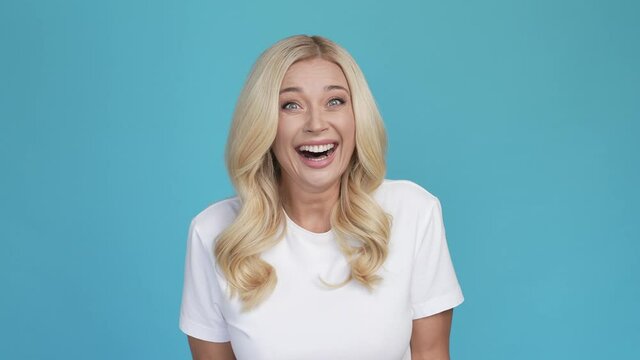 Crazy astonished funky lady express admiration grateful face