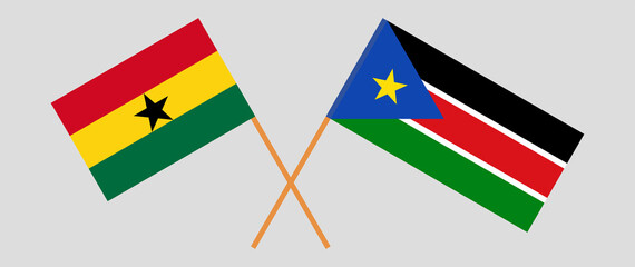 Crossed flags of Ghana and South Sudan. Official colors. Correct proportion