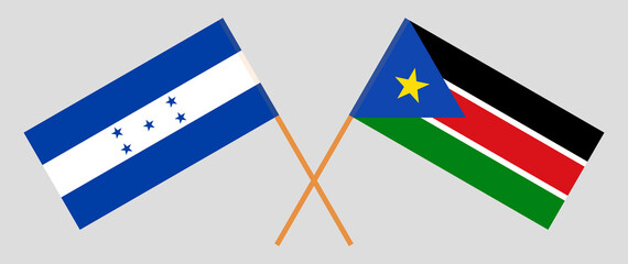 Crossed flags of Honduras and South Sudan. Official colors. Correct proportion