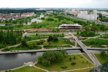 Fototapeta na wymiar view of the city of Minsk, the capital of Belarus from the observation deck of the Belarusian National Library, 2014