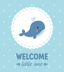 Naklejka premium Welcome little one - Card with whale icon on it