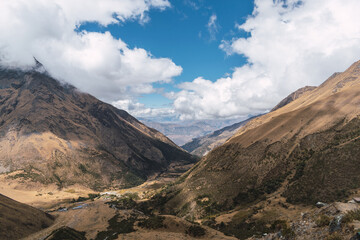 Urubamba viewpoint located in the Sacred Valley of the Incas in Cusco Peru with a view of the mountains and snow-capped mountains of the place surrounded by vegetation and trees