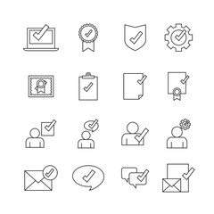 Approved icon set isolated on white background. Trendy approved icons for web site, app, label, ui and logo. Useful for sticker, stamp, banner, poster and placard. Approve icon, vector illustration