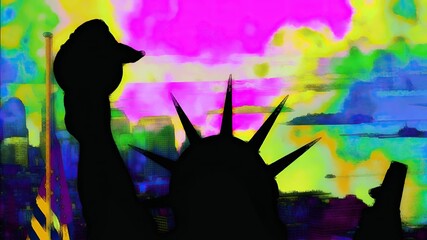 New York Statue of Liberty in a Pop Art Style Layout