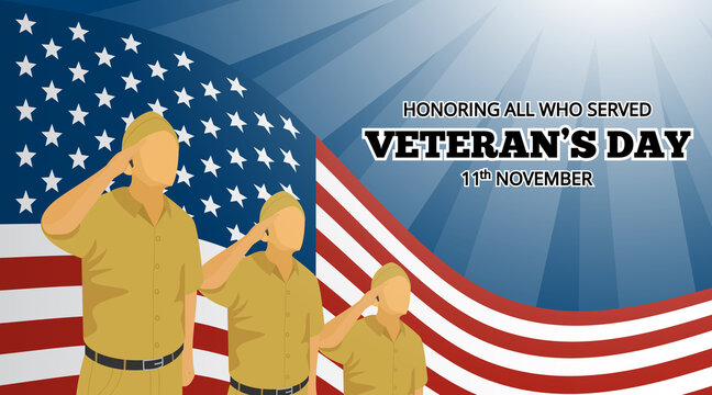 Happy veterans day background with veteran soldiers doing present arms illustration