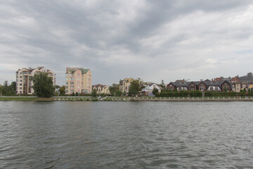 Naklejka premium Exterior of a residential building near upper lake, Kaliningrad, Russia.