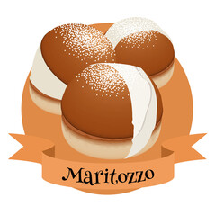 Maritozzo traditional Italian dessert. Colorful illustration in cartoon style.