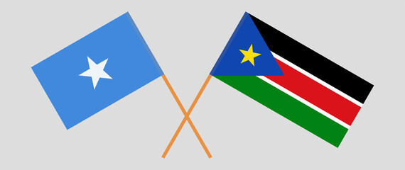 Crossed flags of Somalia and South Sudan. Official colors. Correct proportion