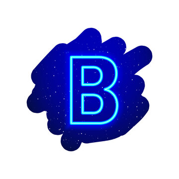 LED blue glow neon font. Realistic neon explosion. Letter B Alphabet of night show among the stars. Vector illustration uppercase font. 3d Render Isolated On White Background.