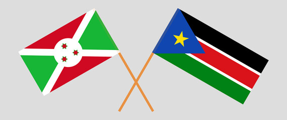 Crossed flags of Burundi and South Sudan. Official colors. Correct proportion