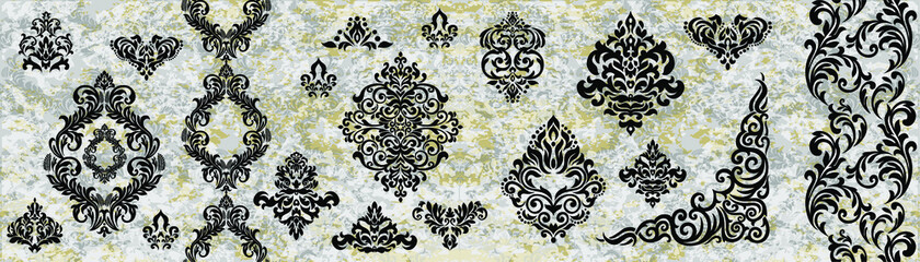 Oriental vector damask patterns for greeting cards and wedding invitations.