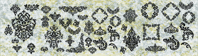 Oriental vector damask patterns for greeting cards and wedding invitations.