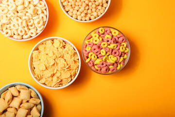 Different types of corn breakfasts on the table close-up
