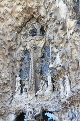 Closeup of Sagrada Familia Temple in Barcelona, Spain
