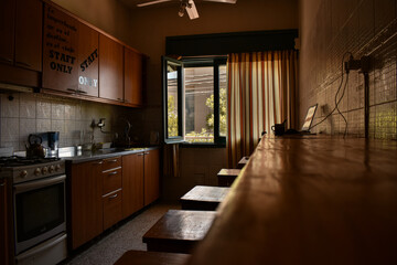 kitchen interior illuminated by the sun