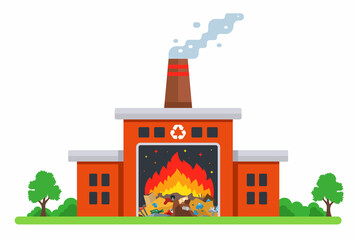 city waste incineration plant. harmful emissions into the atmosphere. flat vector illustration. - obrazy, fototapety, plakaty