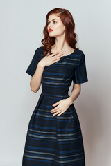 woman in dress red lips hairstyle k-studio attractive look