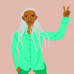 Masculine gay woman displaying the peace sign