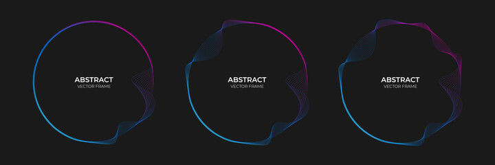 Abstract circle and round lines wavy frame. Colorful template isolated on black background with empty space for text.