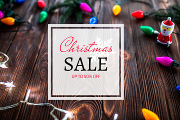 Text Christmas sale. up to 50 off , Christmas sale, discounts template with christmas decorations,...