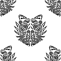 Seamless pattern with tiger head. Tiger is a symbol of 2022 New Year. Vector illustration.