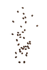 Coffee beans falling isolated on white background with clipping path.