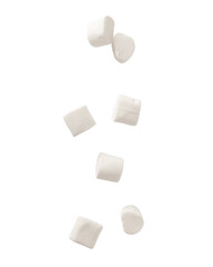 Marshmallow falling isolated on white background with clipping path.