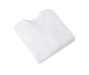 White folded sweatshirt mockup used as design template, isolated on white background with clipping path.