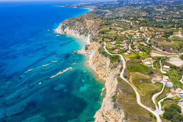 Aerial view of rocky cost of Amandakis Beach, Kefalonia Ionian island, Greece