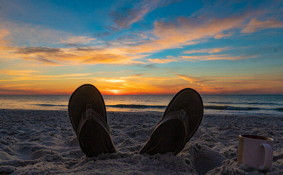 flip flops at sunrise