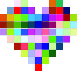Heart shape colorful pixel isolated on white background.