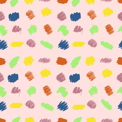 Seamless abstract pattern with hand drawn spots and strokes. Perfect for T-shirt, textile and prints. Doodle vector illustration for decor and design.
