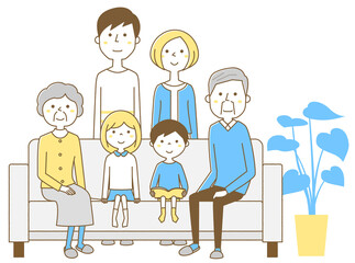 家族　三世代　ソファー
