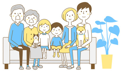 家族　三世代　ソファー