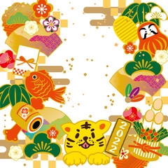 2022年　謹賀新年　和柄フレーム背景イラスト